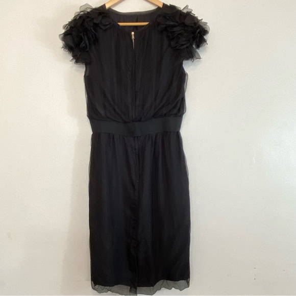 Dolce & Gabbana 100% Silk Black Midi with Ruffled Capped Sleeves size 44 - Picture 9 of 17